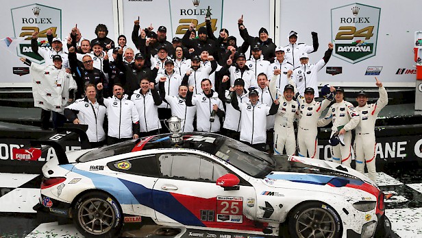 Daytona, 27th January, IMSA WeatherTech Sportscar Championship 2019, Rolex 24 at Daytona, Daytona International Speedway, Daytona, FL (USA). Winner Team pictures BMW M8 GTE #25 Colton Herta (USA), Connor De Phillippi (USA), Augusto Farfus (BRA), Philipp Eng (AUT) and BMW Team RLL